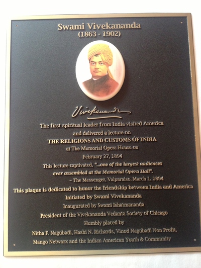 Plaque commemorating Swamiji's visit to Indiana